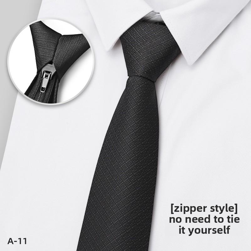 

Classic Black Zippered Tie With Cotton Silk Fabric For Formal School Wear Black Checks