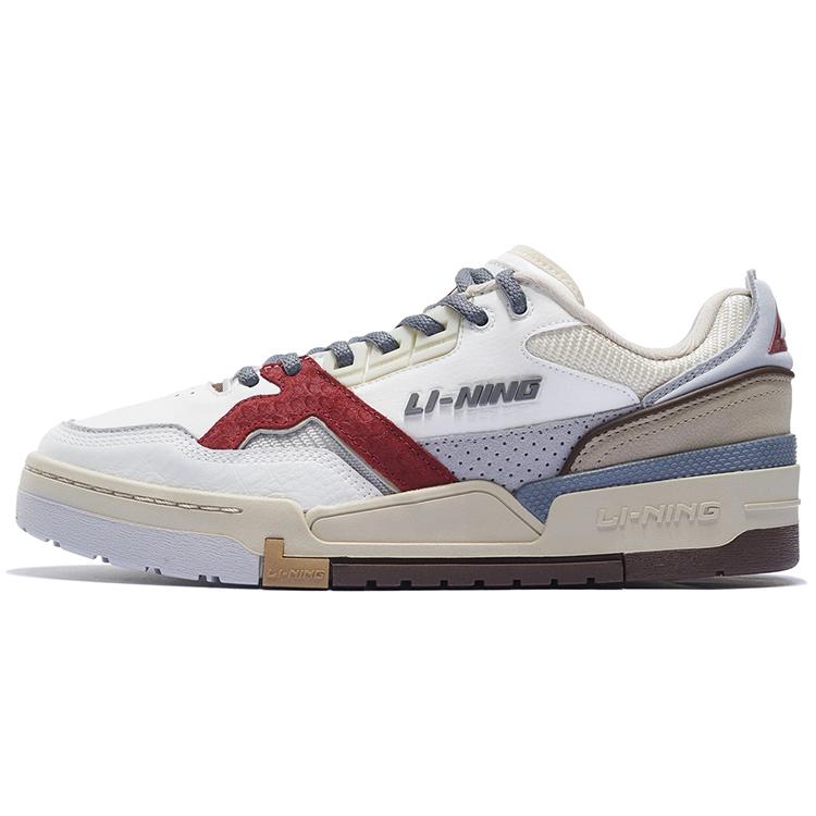 New LiNing 001 Slip Resistant Cushioning Wear Resistant Low Top Skateboard Shoes Men's White Gray Red AZGS091-3