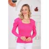 Women's Red Sleeve Pleated Gathered Princess Sleeve Square Collar Blouse Sweater