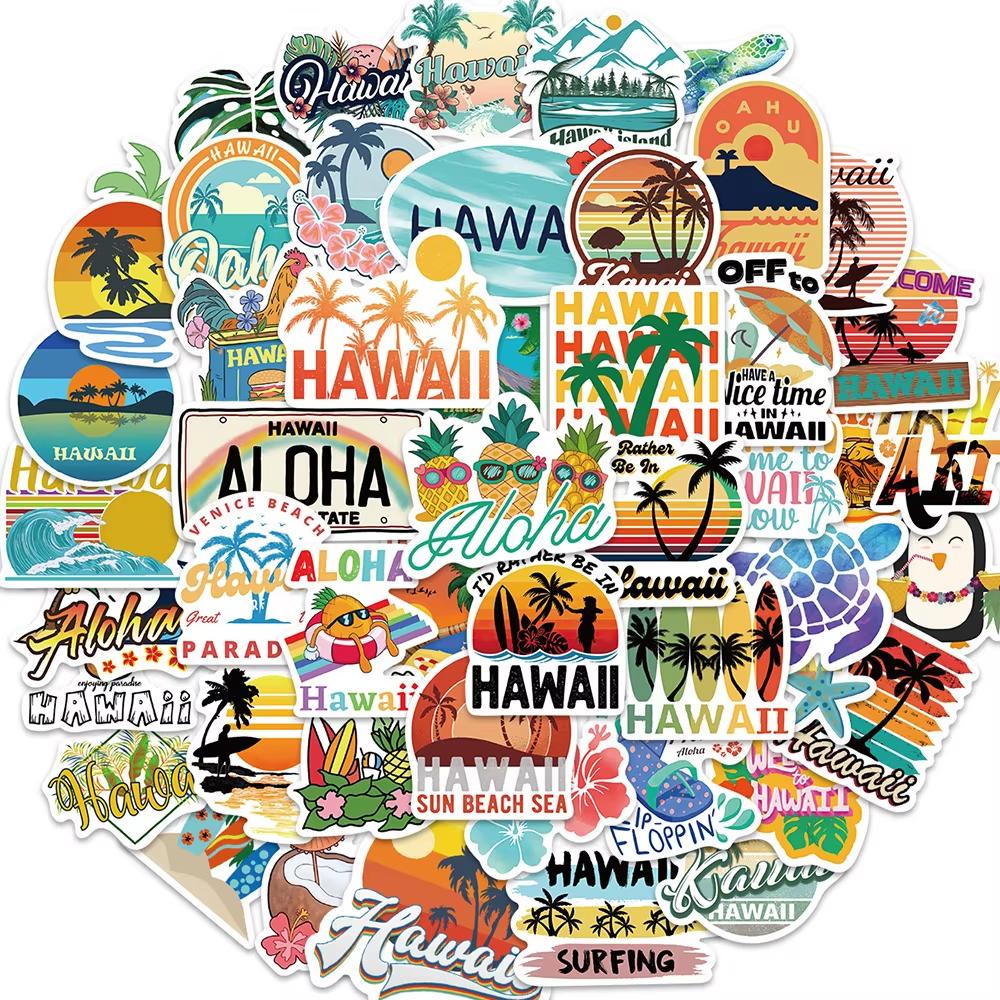 50PCS Hawaiian Summer Graffiti Stickers Vacation Style Cartoon DIY Guitar Phone Laptop Suitcase Water Cup Skateboard Decals