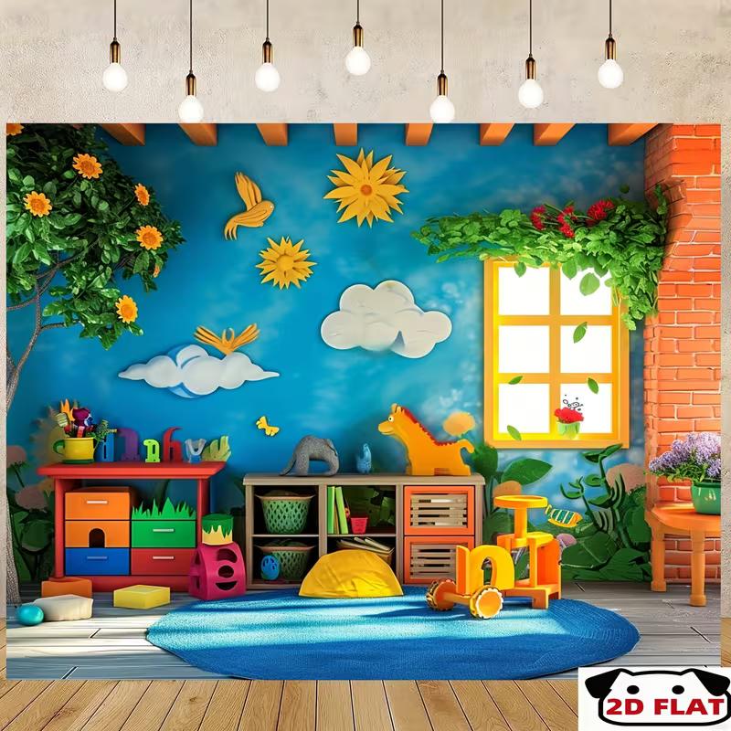 2D Cheerful Kids Room Scene Photography Backdrop for Baby Photoshoot