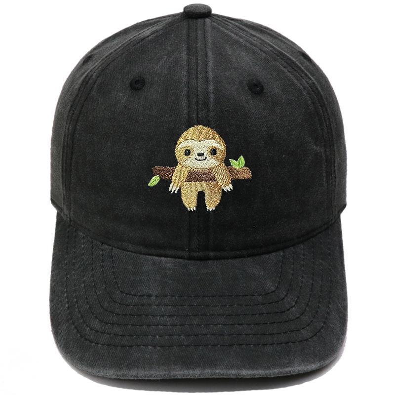 Popular Cute Sloth Embroidered Baseball Cap Animal Washed Retro Men's and Women's Casual Outdoor Sun Hat