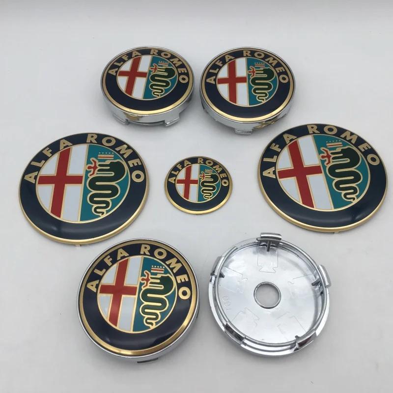 For Alfa Romeo Ri1Hub Caps 7pcs ForAlfa Romeo Car Emblem Wheel Cover Caps Front Hood Badge Rear Trunk Steering Sticker Styling 2x74mm 4x60mm Cap 1