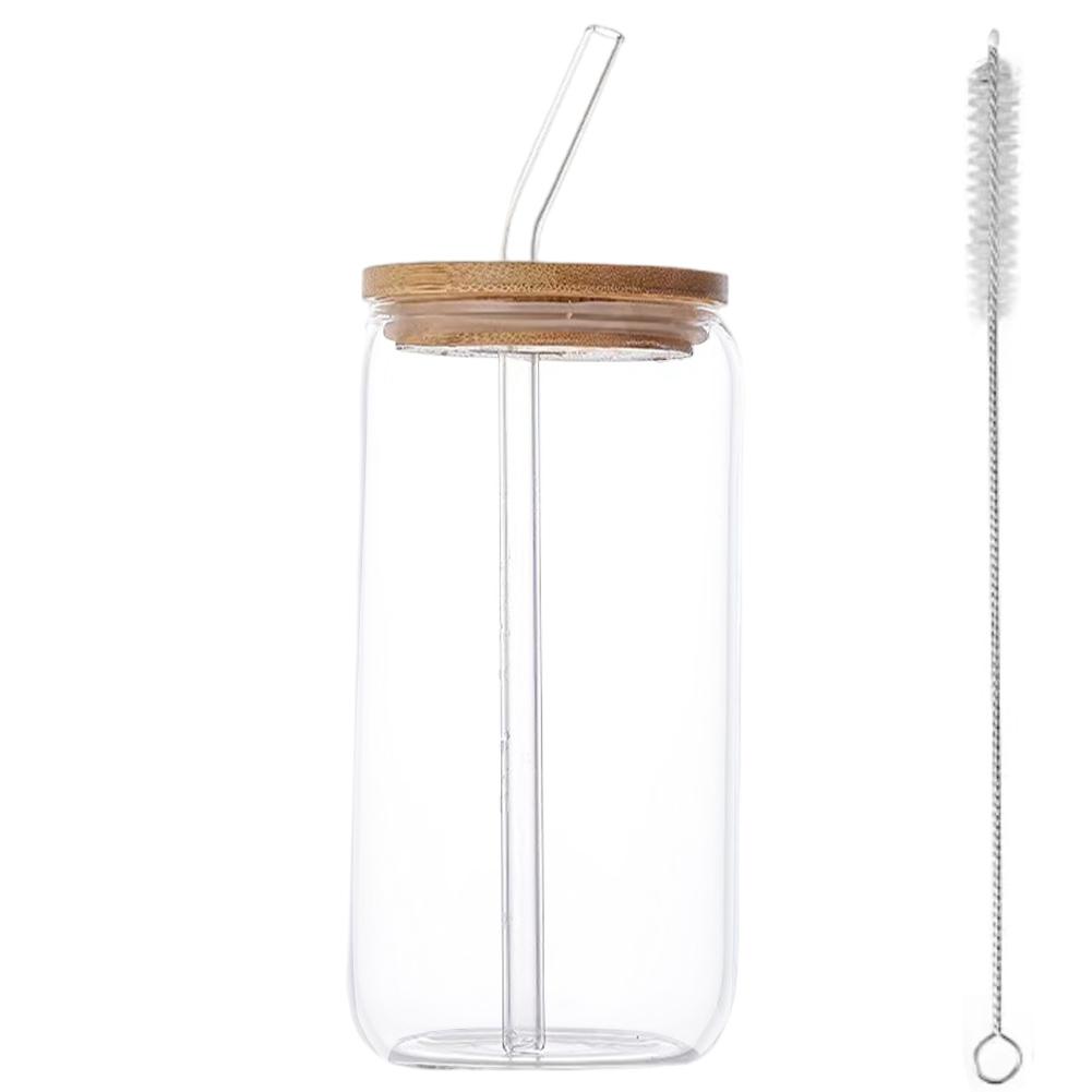 500ML/16oz Glass Cups with Lid and Straws Can Shaped Glass Mug Beer Wine Glasses Mugs for Bubble Tea Iced Coffee Smoothie 1/2pcs 500ML