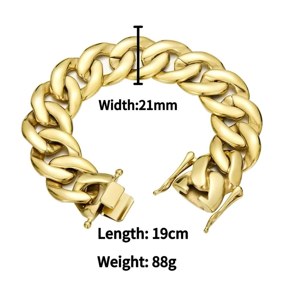21mm Heavy Thick Stainless Steel Cuban Link Bracelet 14K PVD Gold Plated High Polished Hip Hop Jewelry for Men
