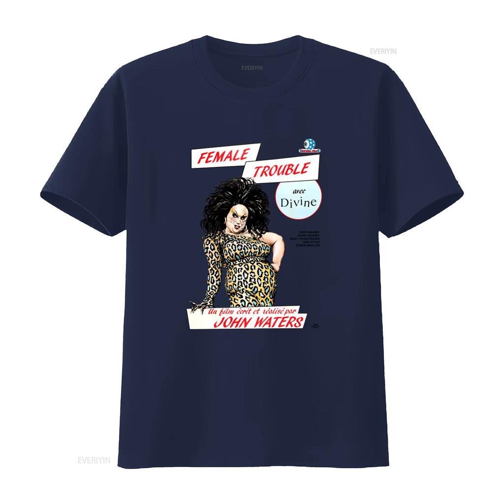 Female Trouble John Waters French Promo T Shirt with Divine Print Retro Cult Film Design vintage Washed Comfortable Versatile