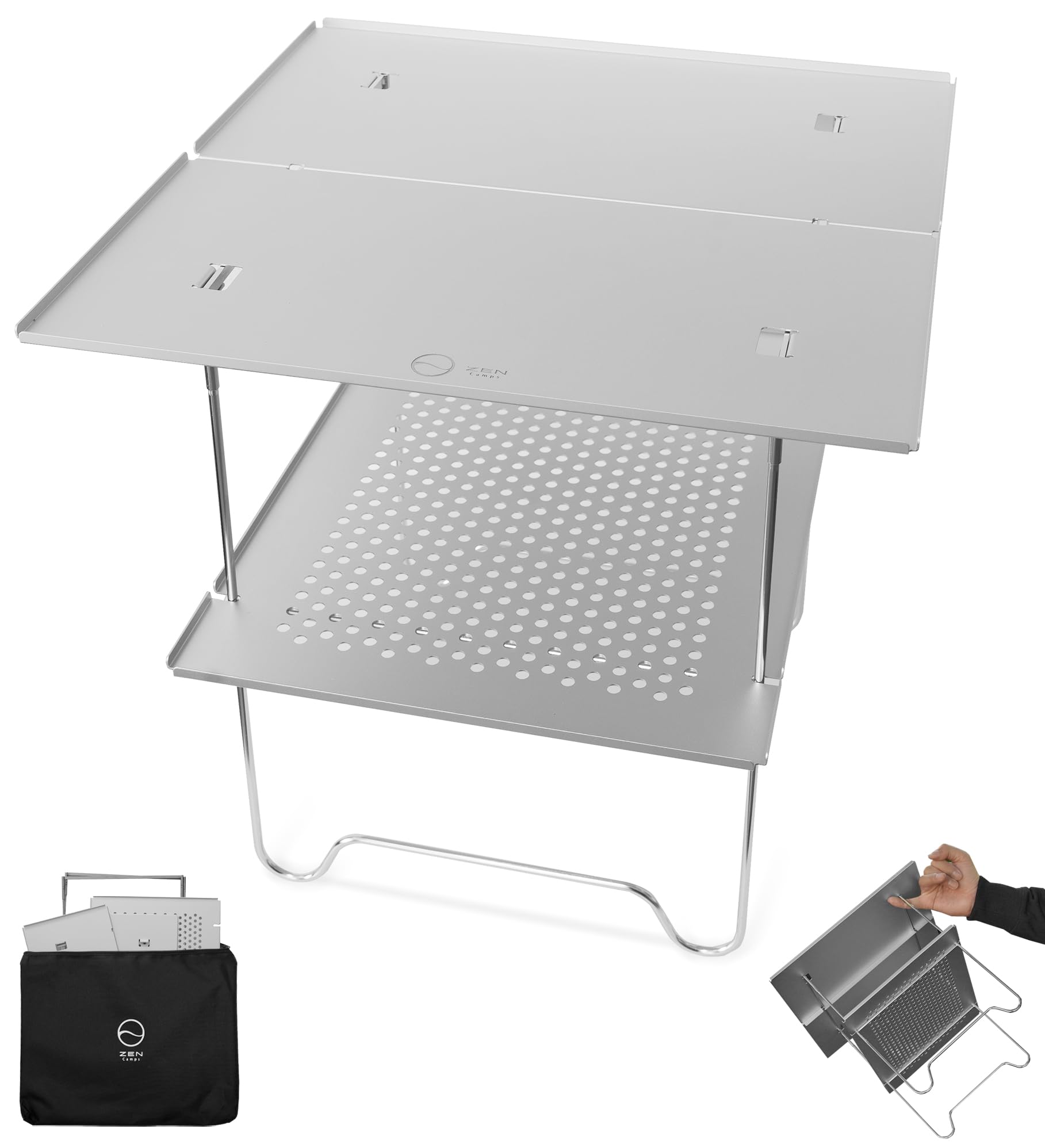 

ZEN Camps Air-2 Table, Outdoor Table for Solo Camping, Compact, Foldable Aluminum, Ultra-Lightweight, 566g (Silver)
