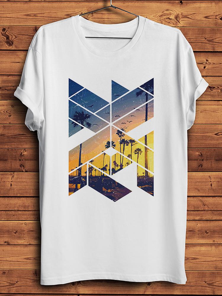 

Sunset Sunrise Palm Beach Funny Nature Style T Shirt Unisex White Casual Unisex Short Sleeve Tshirt Homme Breathable Print 4XL