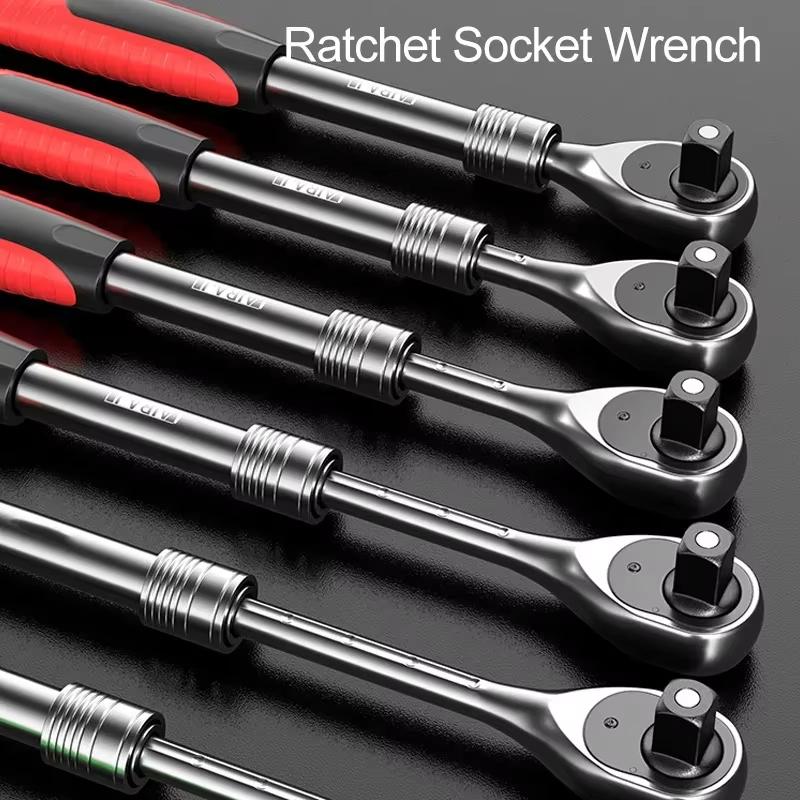 1/4 3/8 1/2 Inch Retractable Ratchet Set Drive Rotating Ratchet Reversible Drive 72 Tooth Socket Wrench Mechanical Tool
