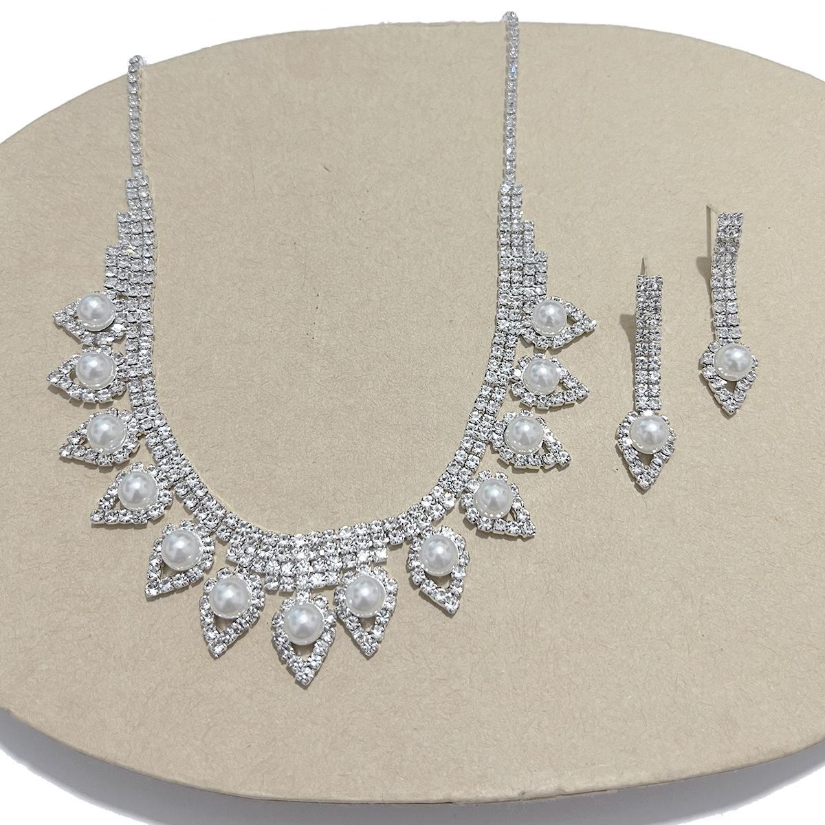 

Партия ювелирных изделий, новое жемчужное ожерелье с бриллиантами, аксессуары с бриллиантами в виде сверкающих капель воды, комплект ювелирных изделий для платья. белый