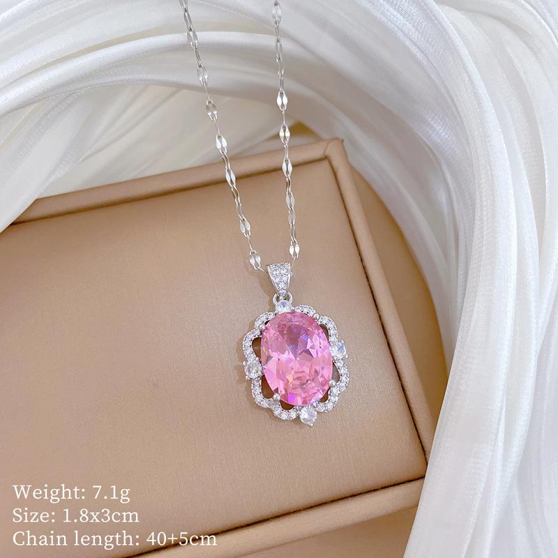 Heavy Industry Goose Egg Micro-Inlaid Light Luxury Temperament Gorgeous Full Diamond Necklace Women'S Versatile Collarbone Chain Titanium Steel Chain