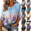 Damen Vintage Blumenmuster Bluse mit Bindekragen und Rüschen-Dreiviertelärmeln