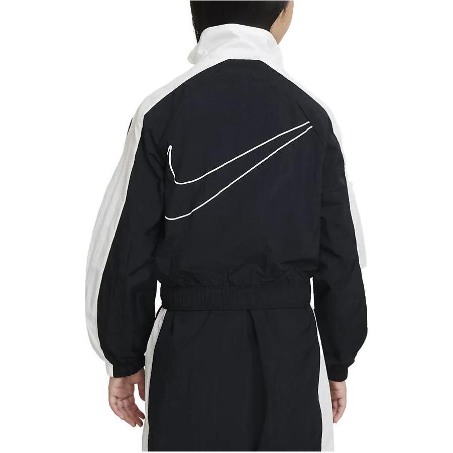 Nike Color Block Logo Print Stand Collar Long Sleeve Jacket Kids Jackets Black White FB1267-010