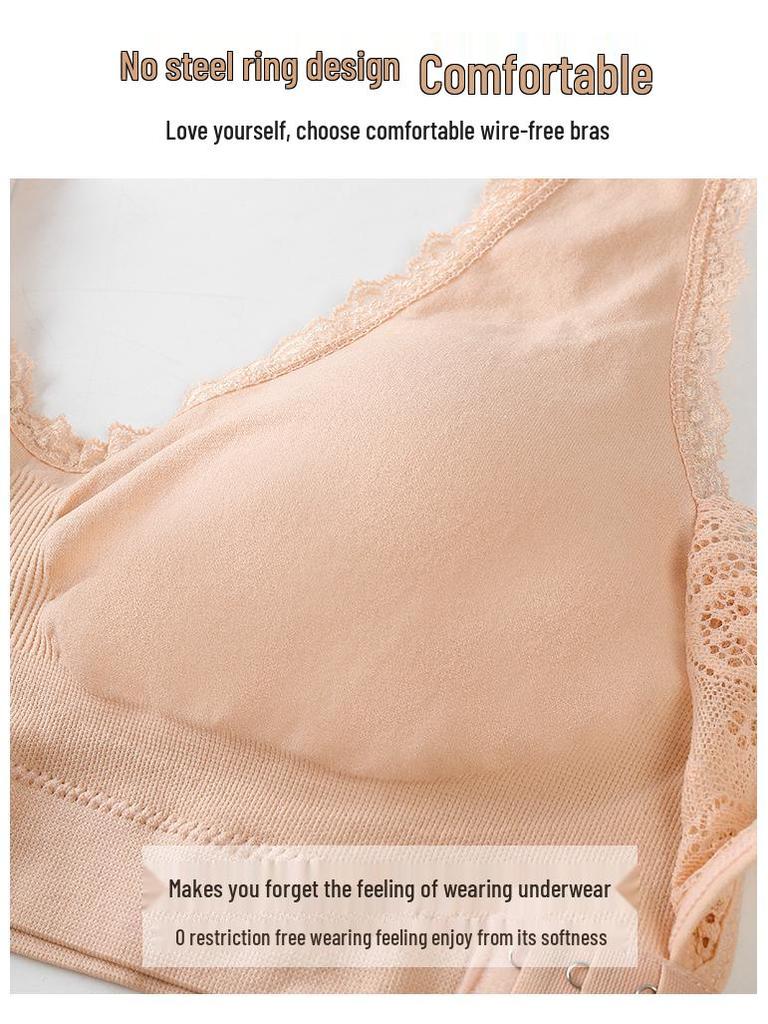 Plus Size Wirefree Sports Bra with Front Cross Buckle, Adjustable Support for Yoga & Running, Lace Trim 