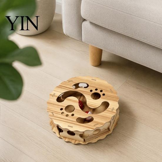Sturdy Cat Maze Toy Interactive with Rolling Balls, Durable Density Board Scratching Indoor Pet Enrichment Toys Toy, Anxiety Relief Wooden Track
