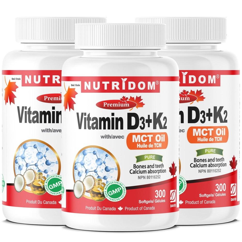 Nutridom Canada Vitamin D3+K2 MCT Oil 300 Capsules X 3 Bottles 3 Pcs
