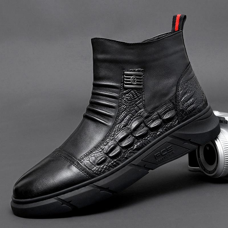 Mode 2024 Mode Herren Stiefeletten Britischer Stil Lässig Luxus Designer Business Outdoor Seitenreißverschluss Herren Leder Motorradstiefel