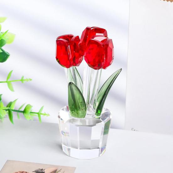 Faux Crystal Tulip Figurine Collectible Clear Tulip Flower Ornament Glass Flower Bouquet Gifts for Valentine's Day Birthday Women Girlfriend Wife