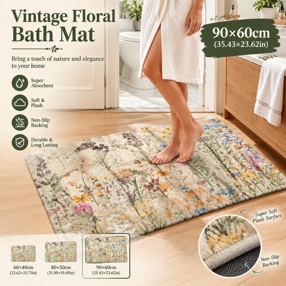 Colorful Retro Floral Floor Mat Anti Slip Floor Blanket Vintage Entrance Carpet Bedside