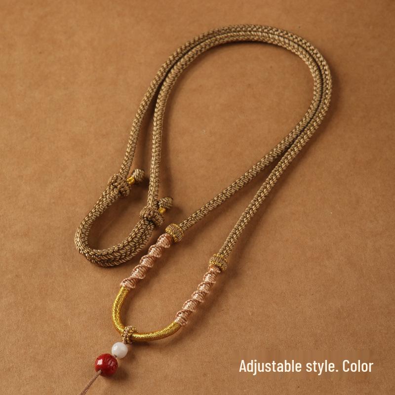 Hand-woven Jade Pendant Lanyard Necklace - Adjustable Unisex Rope