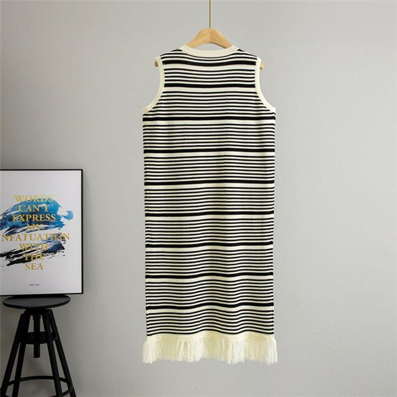Western Style New Fashion Casual Sleeveless Stripe Knitted Dress Knitted Striped Dress