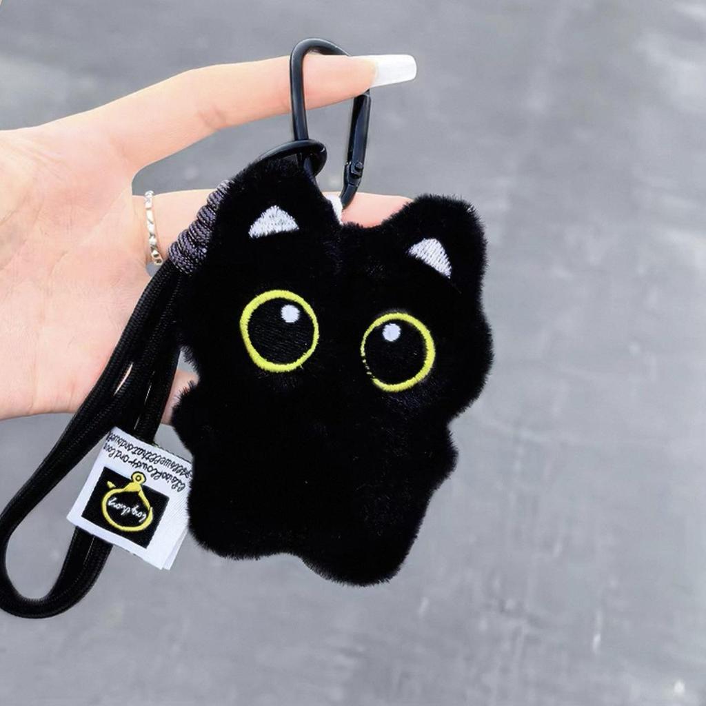 Χαριτωτή Μαύρη Γάτα Βελούδινη Κούκλα Μπρελόκ Κρεμαστό