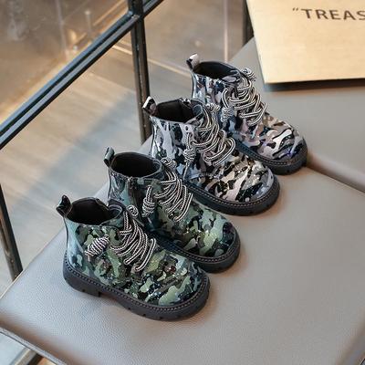 Kinder Mode Stiefel für Jungen Mädchen Camouflage Motorradstiefel Kinder Stiefeletten mit Reißverschluss Mode 2024 Herbst Winter Neu
