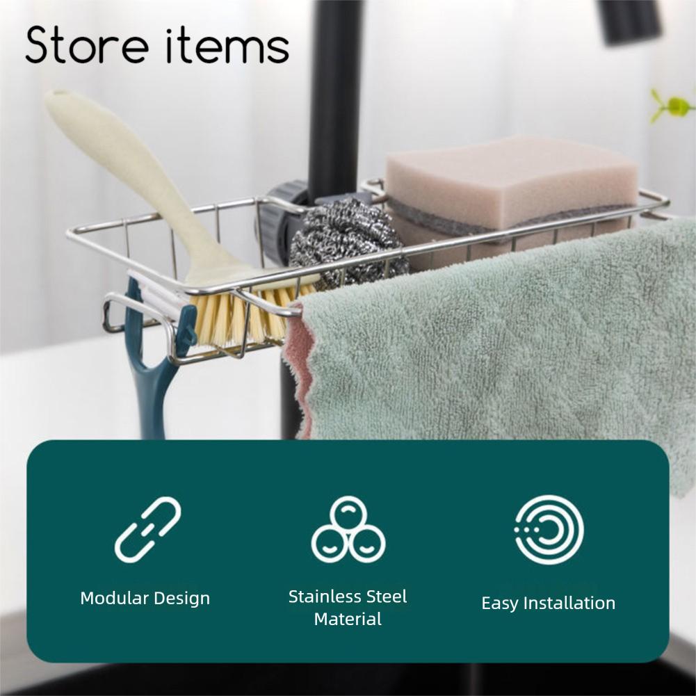 Sponge Holder Over Faucet Kitchen Sink Caddy Organiser Adjustables Stainless Steel Sponge Holder for Kitchen Sink