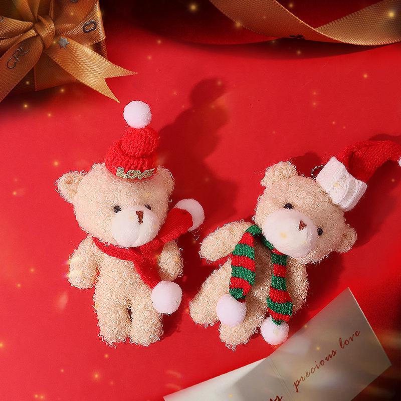 Christmas Blush Bear Plush Keyring with Scarf - Cute One-Piece Bag Charm Toy Gift