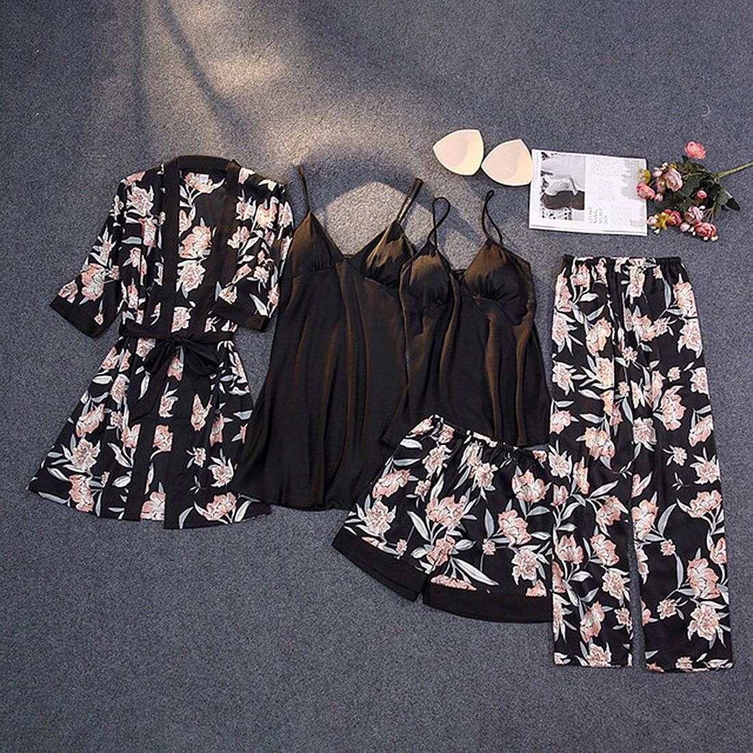 

Spring and Summer European and American Home Clothes, Fashionable and Comfortable Lace and Lace Pajamas Set, Casual Nightgown XXXL чорний