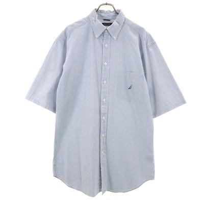 Striped Pattern Five-quarter Sleeve Seersucker Button Down Shirt Dress Women Used