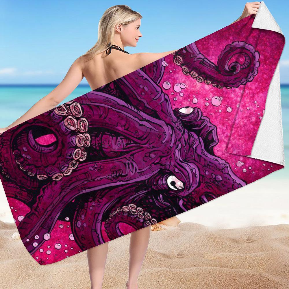 Serie Animali Marini poliestere stampato digitalmente microfibra superfine pile double-face Asciugamano da bagno per vacanze al mare, telo mare