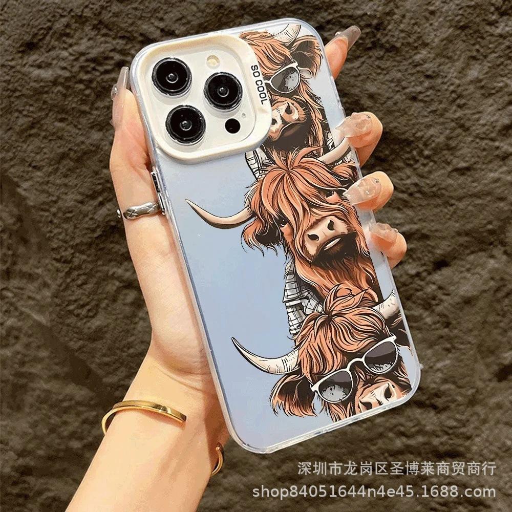 Cartoon Bull Head for Apple 15 Colored Silver iPhone14Pro Creative 11promax Matte 16 Protective Cover 17