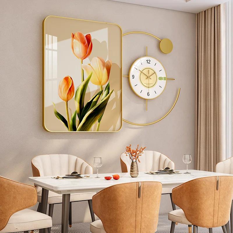 Modern style restaurant wall hanging jewelry crystal porcelain combination decoration hanging picture dining table wall clock