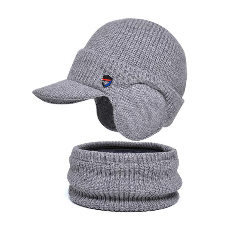 Winter warm ear protection hat scarf set plush wool hat men's European and American pullover knitted hat
