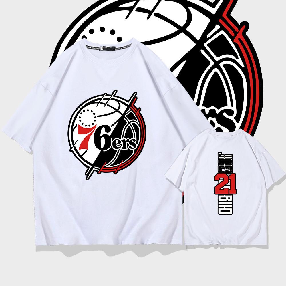 Summer short-sleeved men's and women's Philadelphia 76ers No. 21 jersey short-sleeved T-shirt cotton round neck basketball sports and leisure