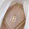 Square Cross Light Luxury Temperament Gorgeous Full Diamond Necklace Women'S Versatile Collarbone Chain Titanium Steel Chain