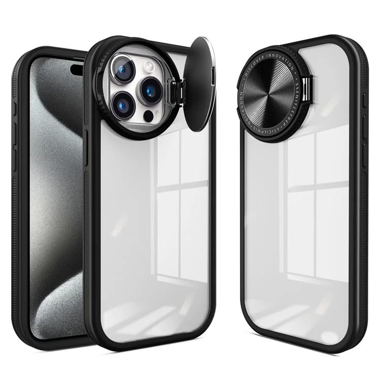 

Для iPhone 14 Pro Зеркальный чехол Щит для объектива Подставка ТПУ Рамка Прозрачная задняя крышка из ПК