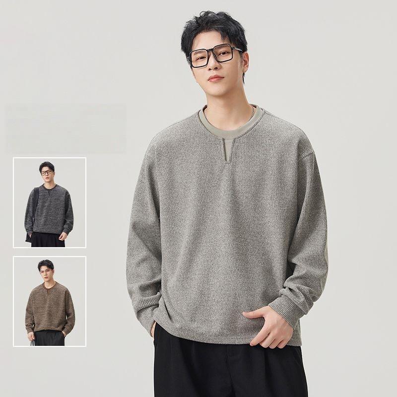 Mens Casual Plain Pullover Sweatshirt Loose Fit Round Neck Daily Wear Top