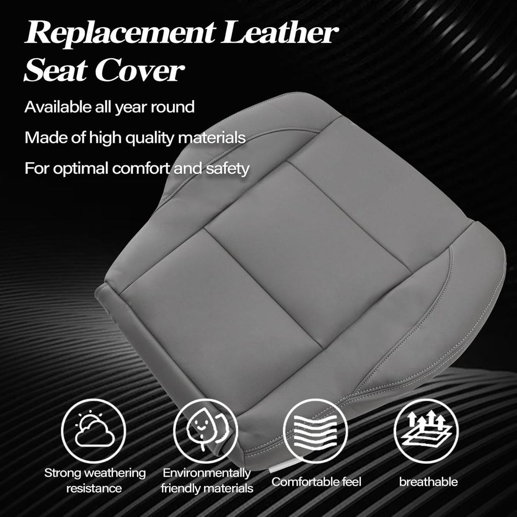 SecosAutoparts Driver Bottom Leather Replacement Seat Cover Gray Compatible with Nissan Titan LE XE 2005 2006 2007 2008 2009 2010 2011 2012 2013 2014