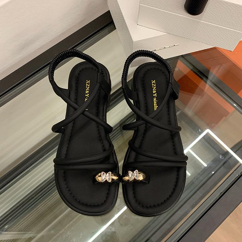 New Roman soft-soled outer wear summer flat-soled skirt beach sandals style with 2025 fairy set toe sandals female rhinestones