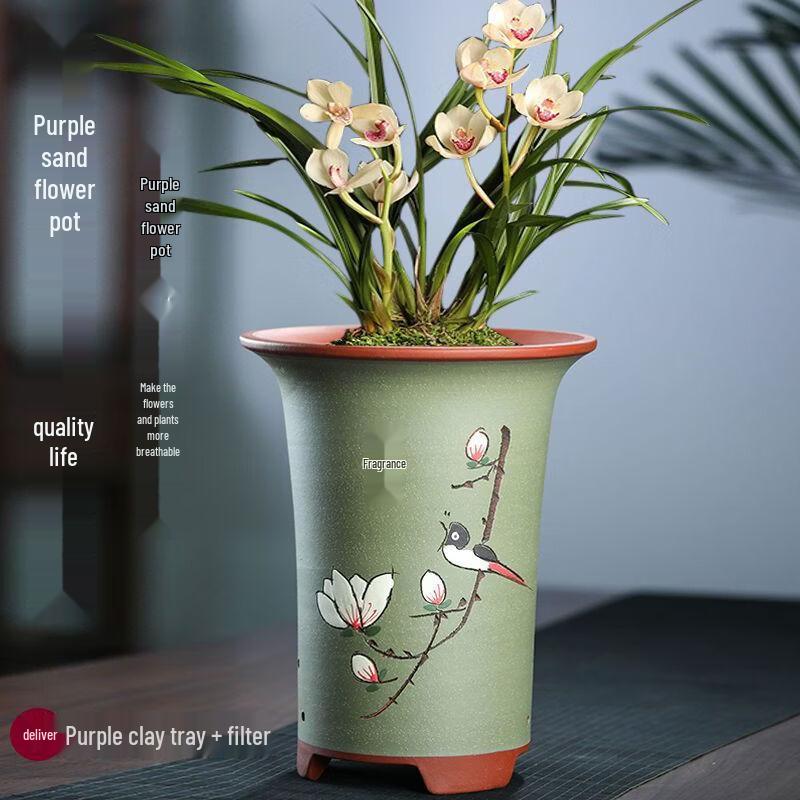Purple Clay Orchid Planter Pot