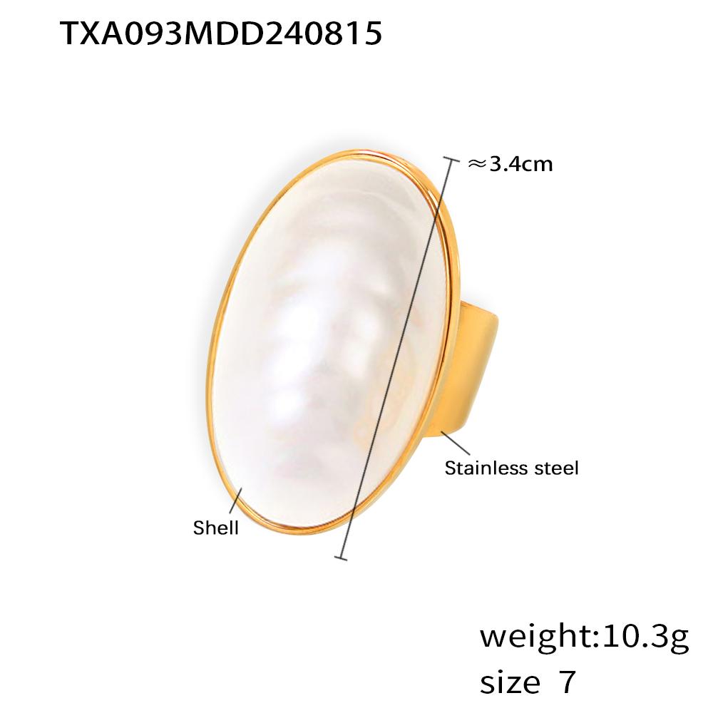

Oval Shell Pendant Necklace Open Ring Stud Earring For Women 18k Gold Plated Stainless Steel Chain Necklaces Rings Earrings Sets