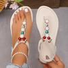 Fashion Retro Bohemian Black Girls Big Pearl Low Sandals 2025 Summer Comfort Shoes for Women Beach Sandals Suit Female Beige Large Size