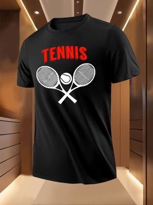 Tennis Print Tshirt - Breathable Lightweight Polyester