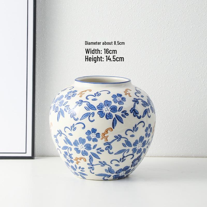 Blue & White Retro Porcelain Vase - Luxury Ceramic Home Decor