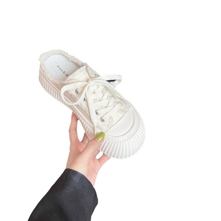 Women's Spring/Summer 2025 White Slip-On Canvas Shoes with Thick Soles