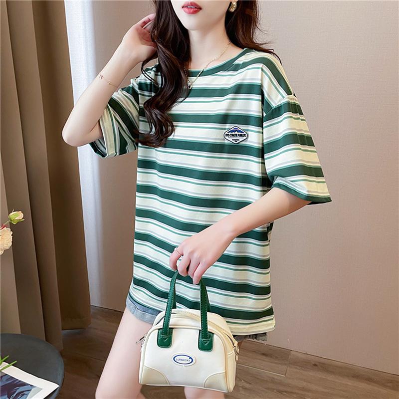 Striped Short-sleeved T-shirt Women's Summer New Versatile Half-sleeved Clothes Loose Casual Niche T-shirt