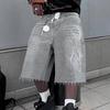 Pantaloncini di Jeans Larghi da Uomo con Strass Y2K Casual Vintage Gamba Larga Dritti Capri Pantaloncini di Jeans Hip Hop Streetwear