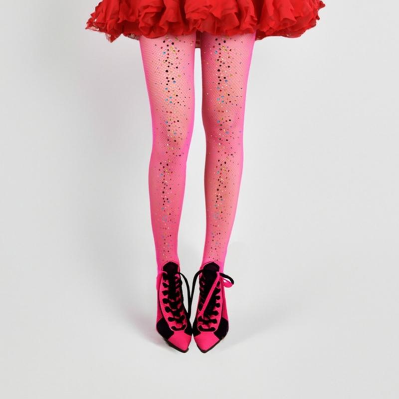Sexy Sparkly Fishnets Stockings Colorful Jeweled High Waist Fishnet Tights for Women Rhinestones Party Pantyhose